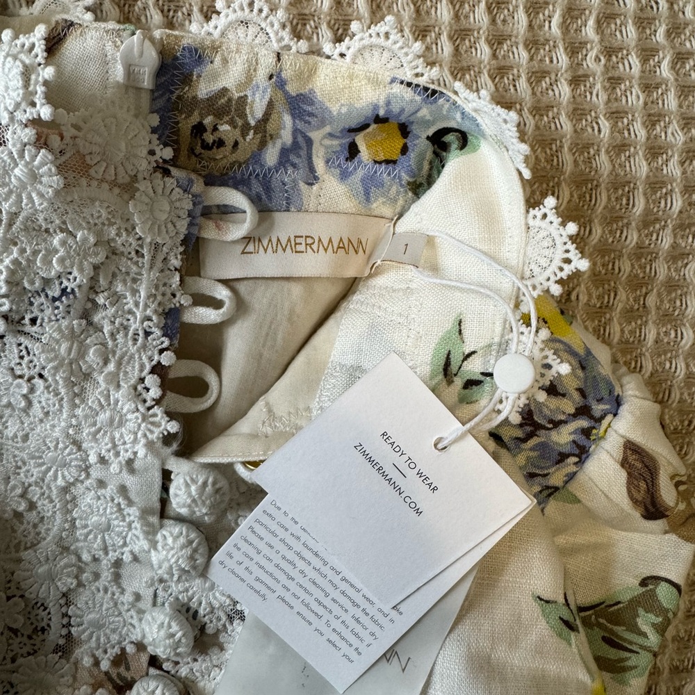 Zimmermann APPLIQUE MINI DRESS Blue White Floral Size 1 - Picture 5 of 5